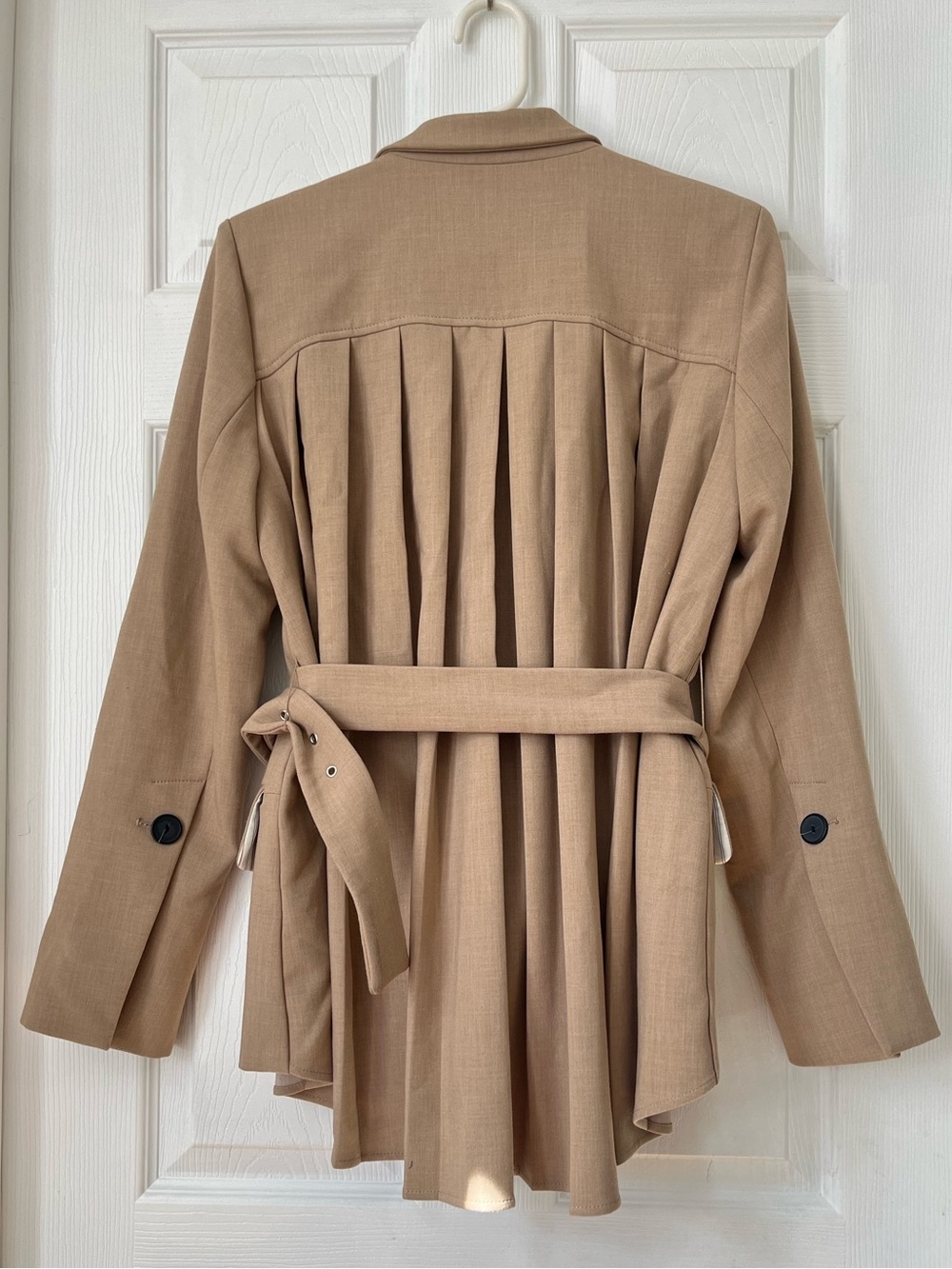 Anthropologie Maeve Tan Neutral Pleated Back belted Blazer Size S - Picture 8 of 12
